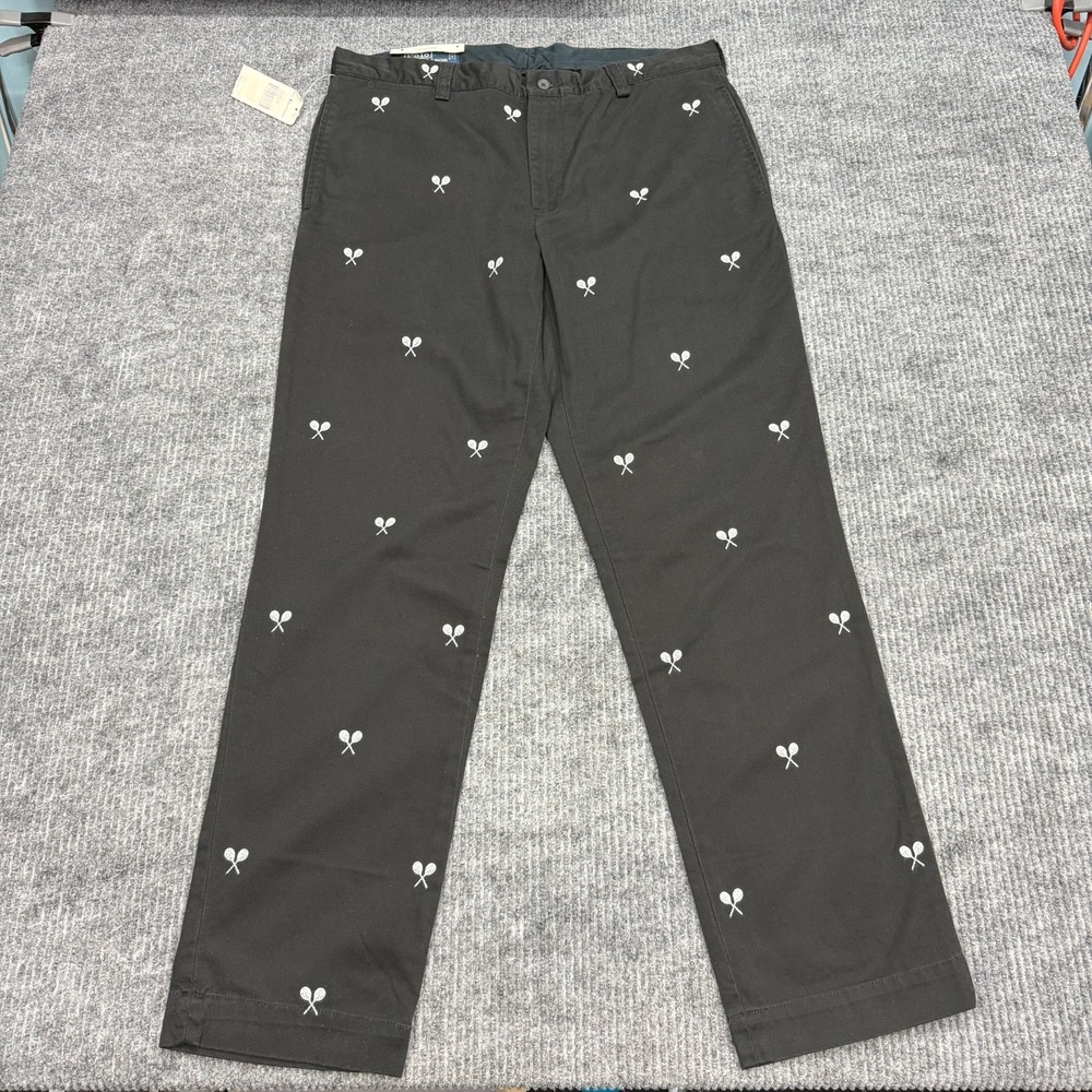 NWT Vintage Polo Ralph Lauren Pants Mens 34x32 Black Chino Tennis AOP Trousers